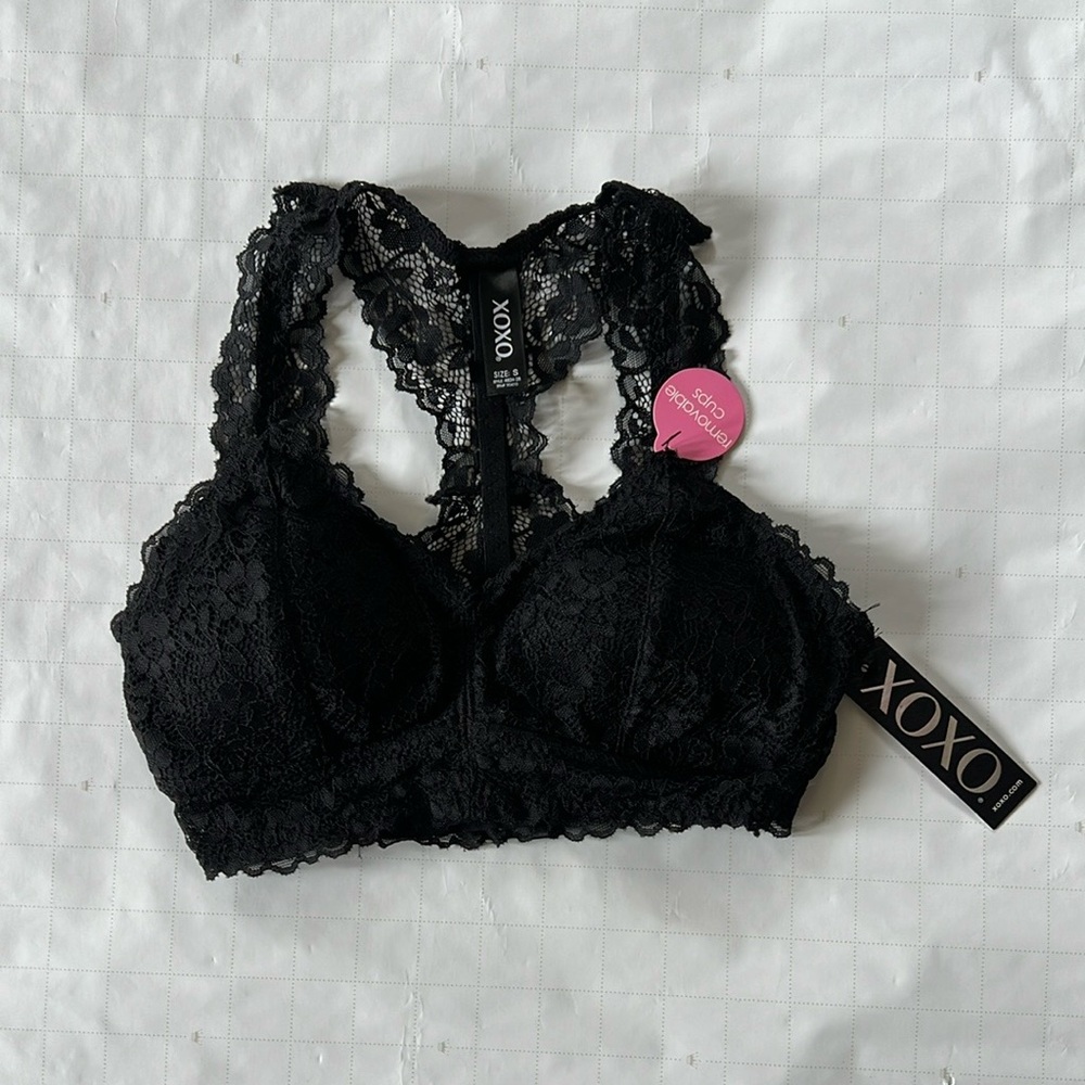 XOXO Black Lace Bralette with Scalloped Edges - Size S